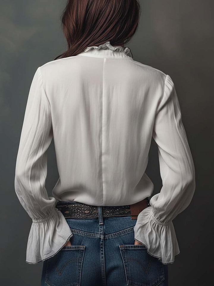 Sage | Frill Cuff Lace Trim Button Womens Blouse