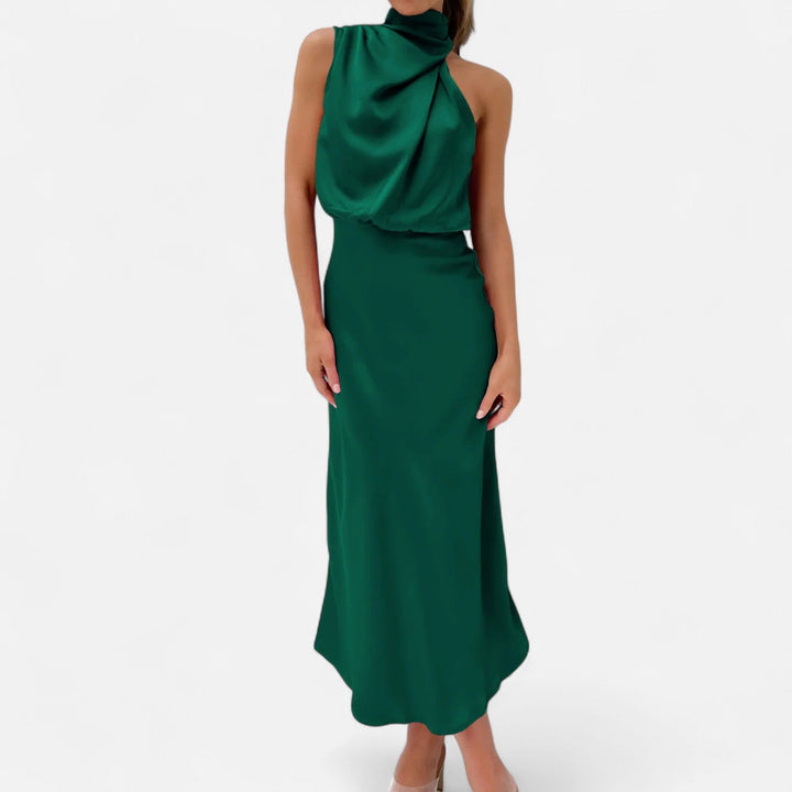 Margaux | Blouson Cowl Satin Halter Neck Maxi Dress