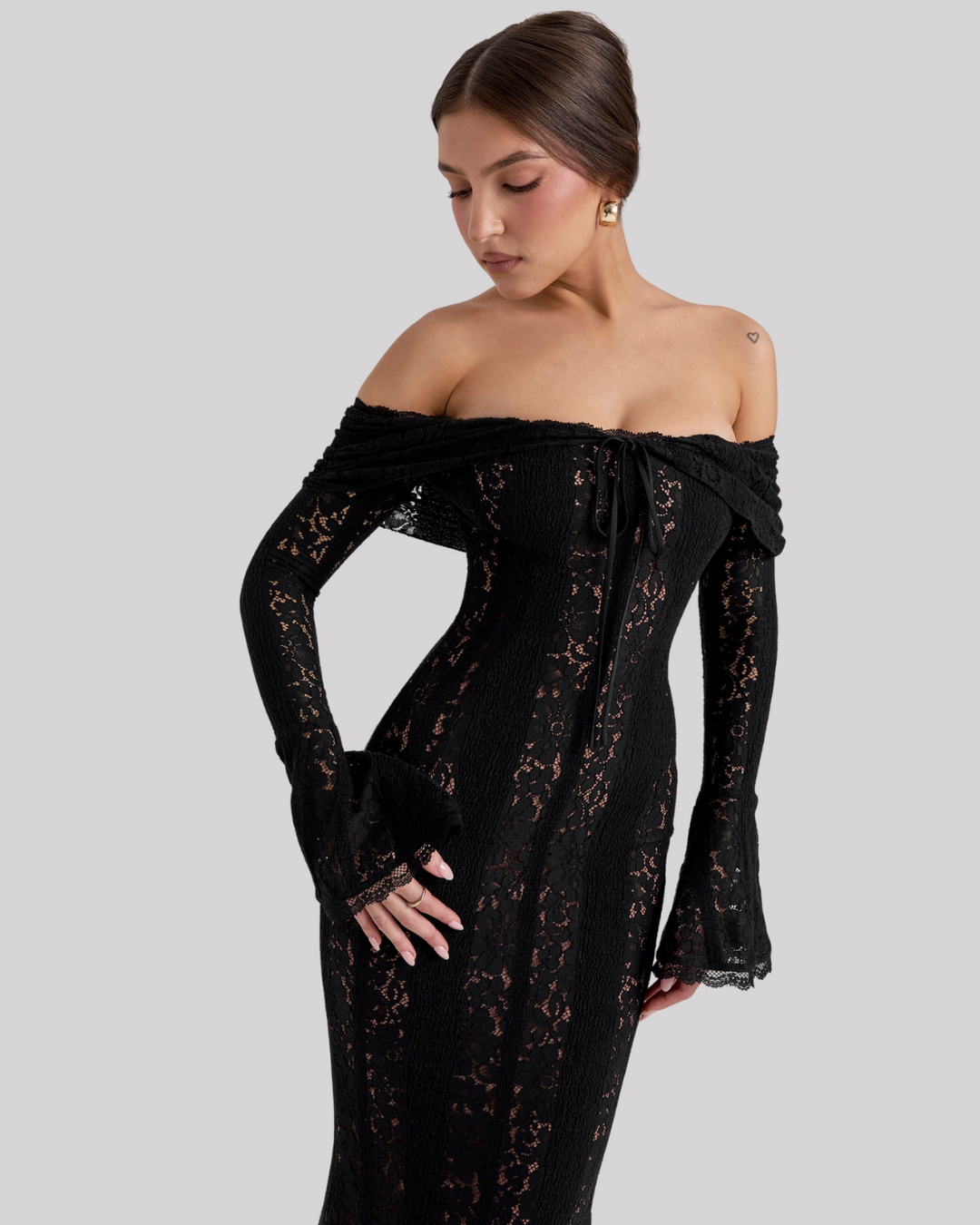 Seraphina | Lace Off The Shoulder Dress Flared Sleeve Maxi