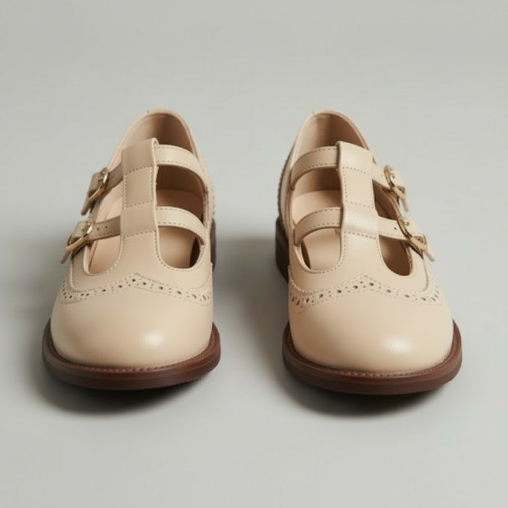 Brogue | Double Buckle T-Bar Leather Mary Jane Flats
