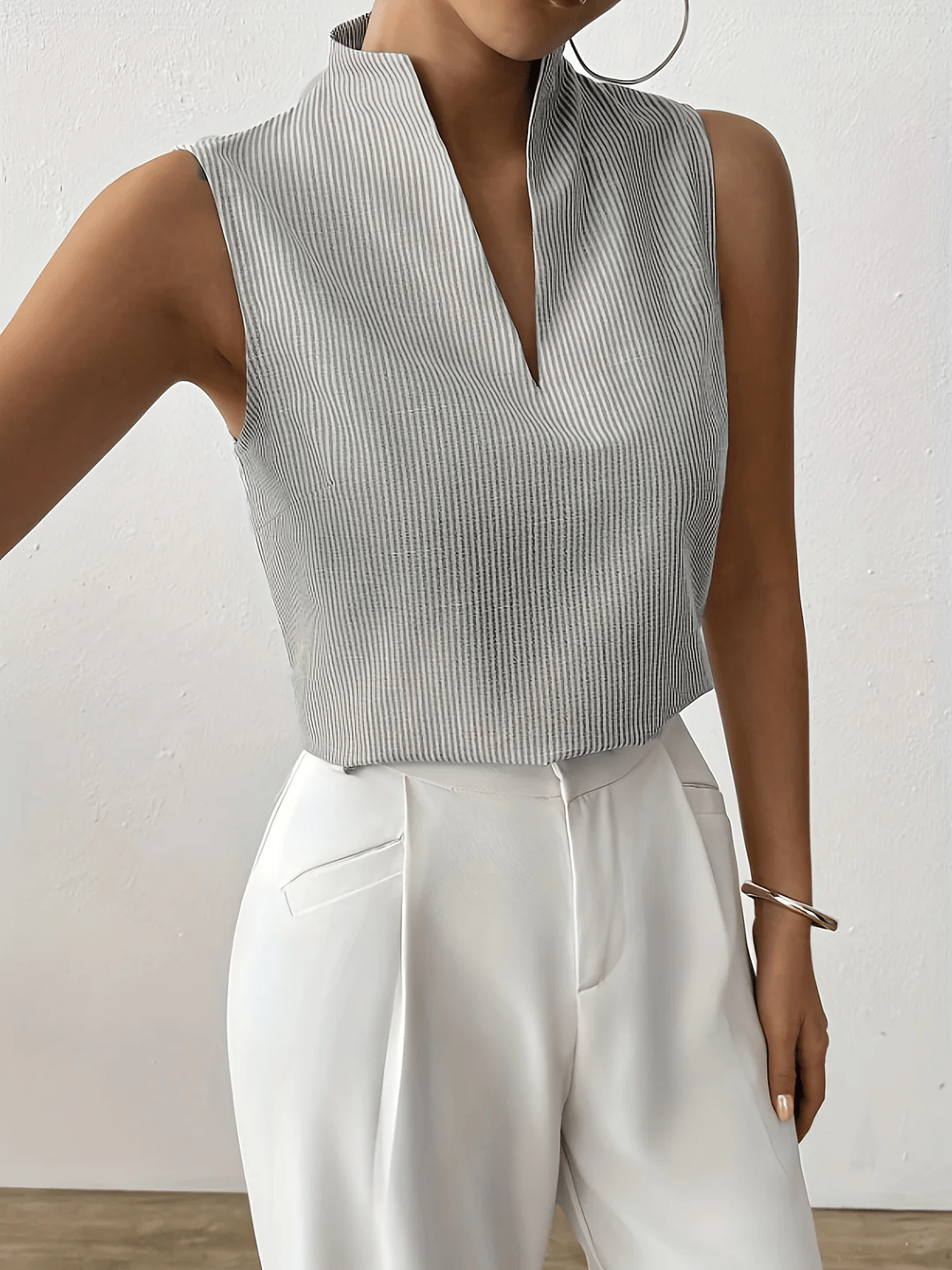 Sloane | Striped Sleeveless Blouse – Women's Smart Casual Work Top