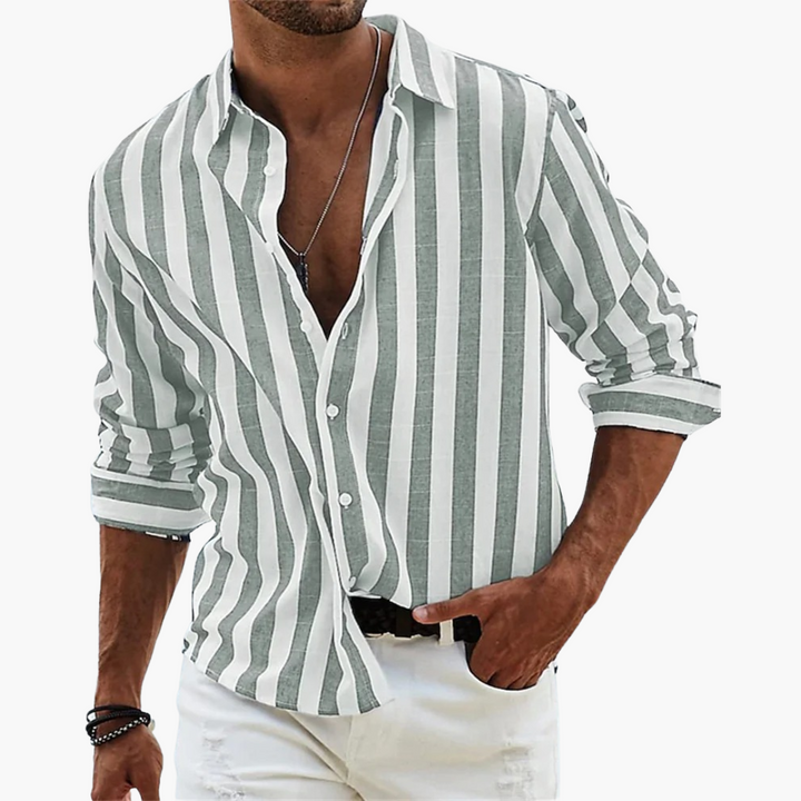 Riviera | Striped Long Sleeve Shirt – Men's Casual Button Up Summer Shirt