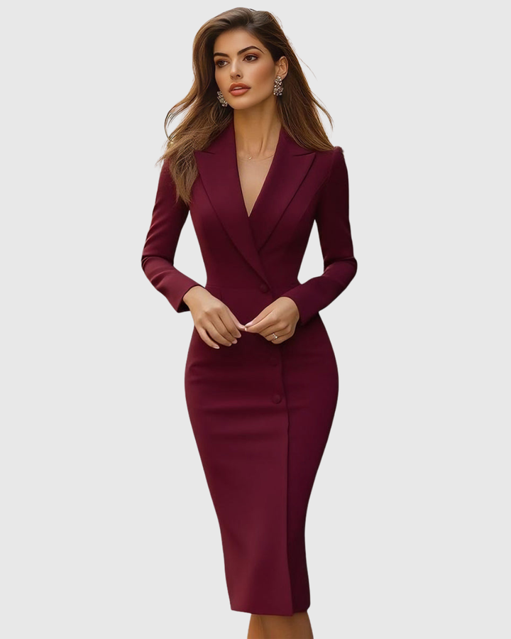 Vivette | Double Breasted Long Sleeve Midi Cocktail Dress