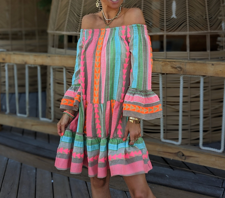 Zaria | Printed Boho Off The Shoulder Dress Mini