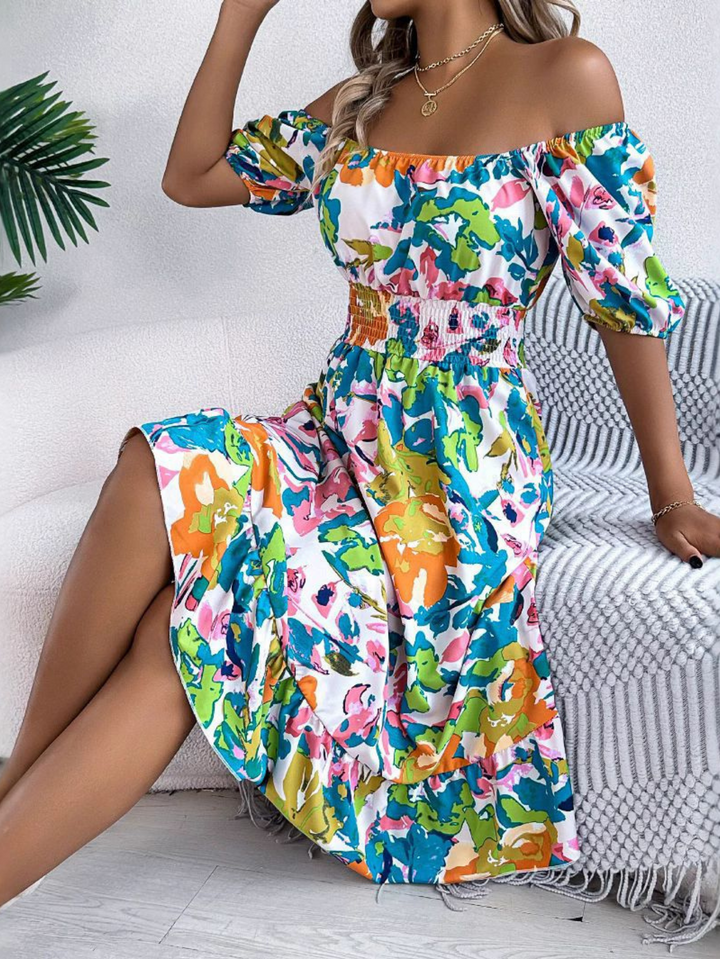 Zinnia | Off-Shoulder Puff Sleeve Floral Boho Dress