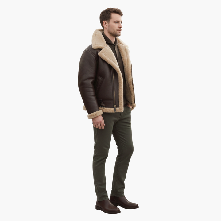 Sherpa | B3 Shearling Aviator Leather Jacket with Belt Strap