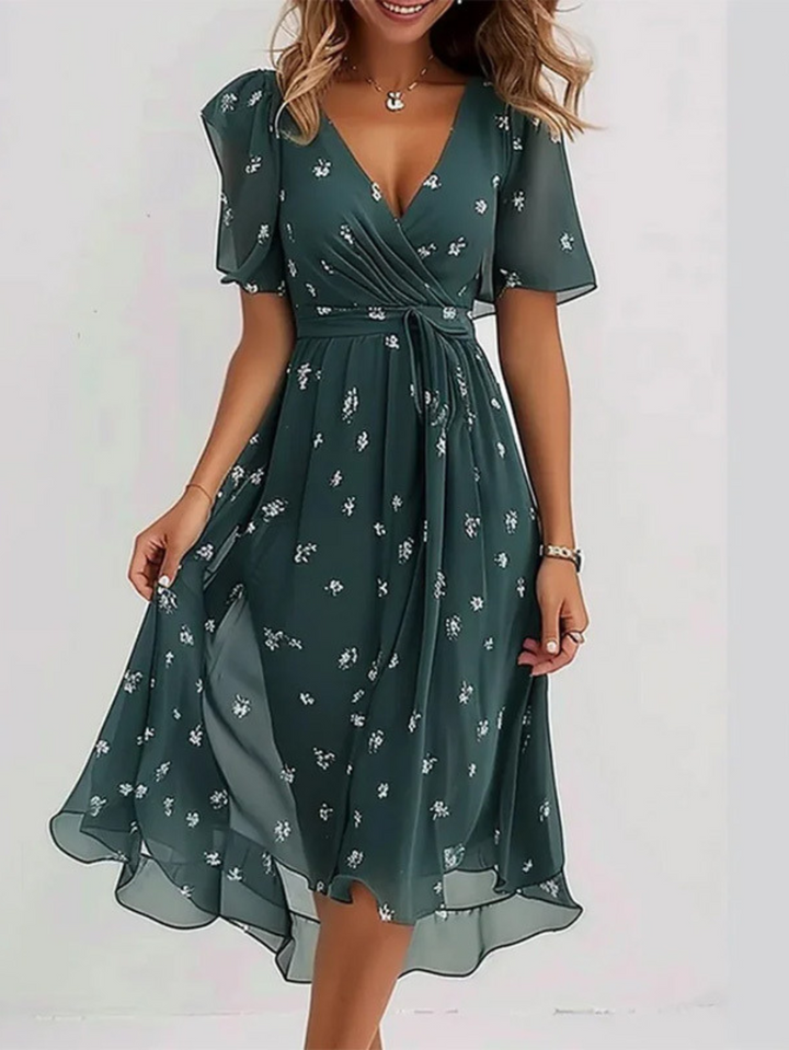 Josephine | Floral Wrap-Style Flutter-Sleeve Summer Dress