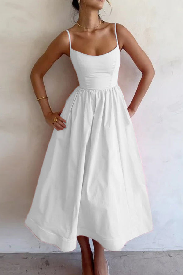 Pippa | Scoop Neck Spaghetti Strap Full Skirt Midi Dress