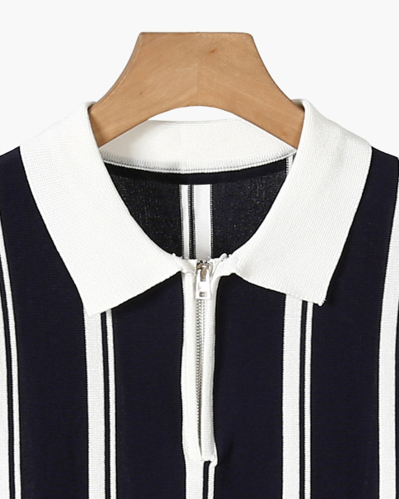 Rocco | Striped Zip Polo Shirt – Men's Knit Short Sleeve Top
