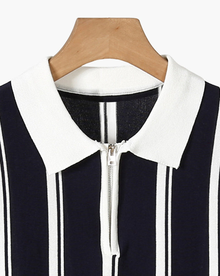 Rocco | Striped Zip Polo Shirt – Men's Knit Short Sleeve Top