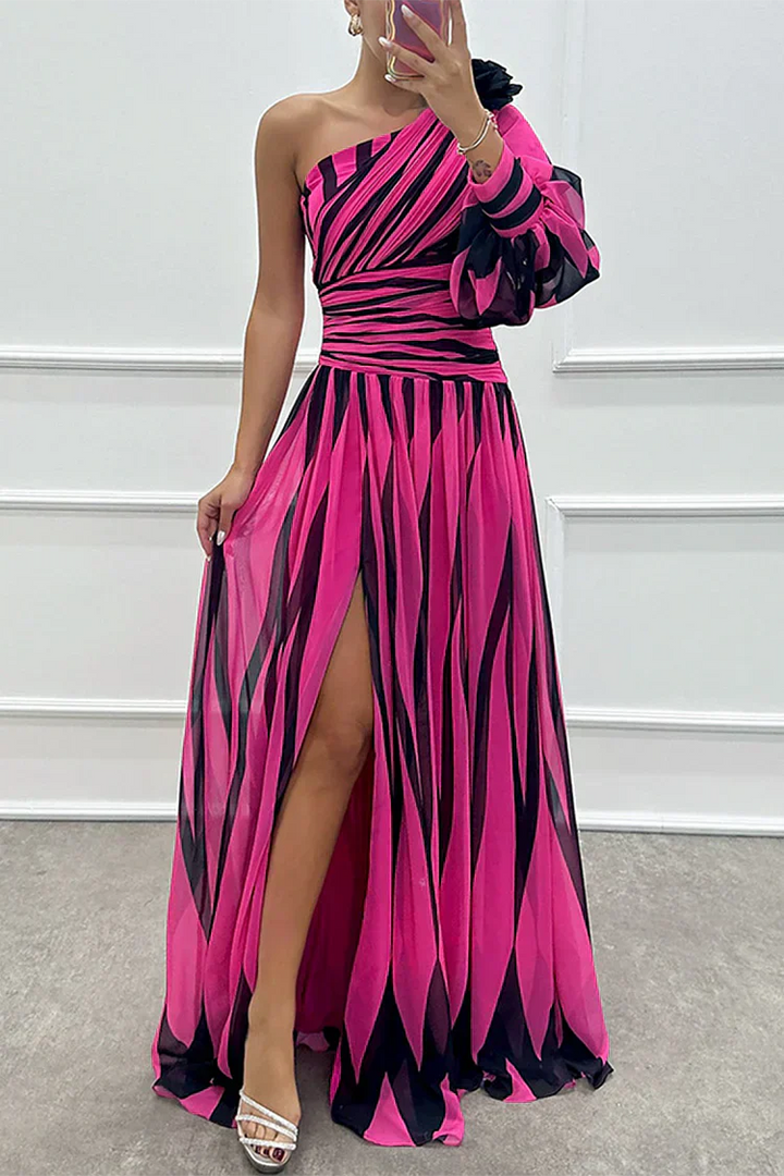 Celeste | Striped One Shoulder Dress Maxi with Split