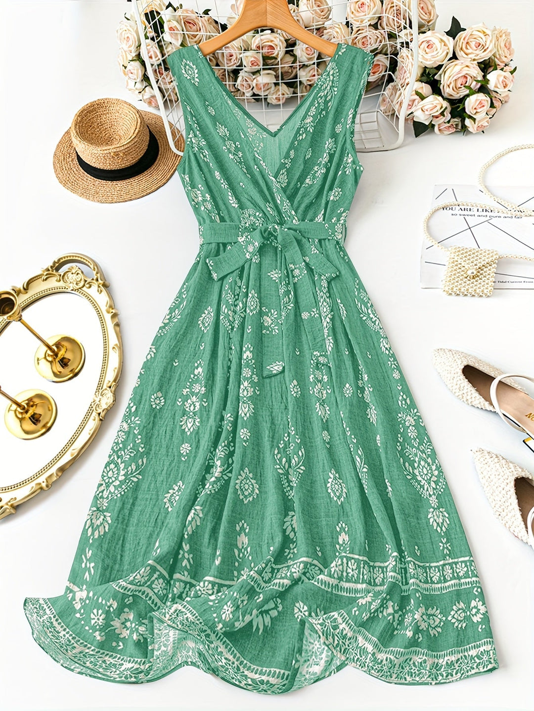 Zahara | Women's V-Neck Belted Boho Floral Summer Dress