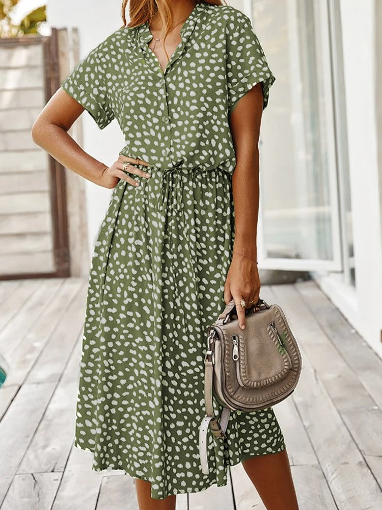 Spots | Dalmatian Print Tie Waist Button Midi Dress