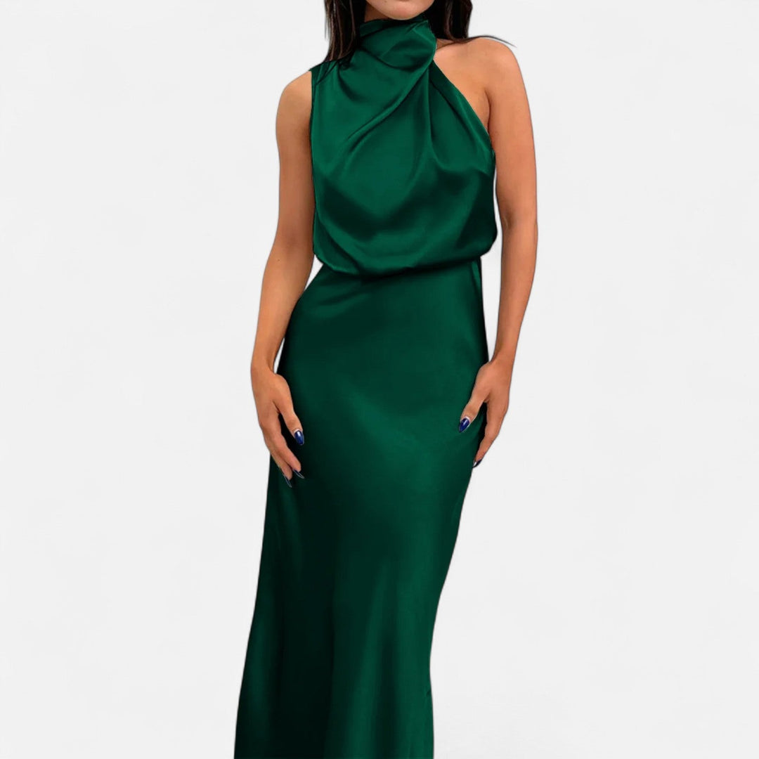 Margaux | Blouson Cowl Satin Halter Neck Maxi Dress