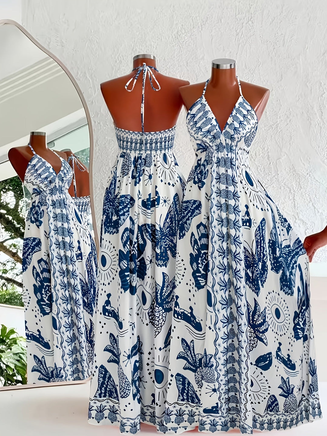 Santina | Women's Halter Neck Boho Floral Summer Dress