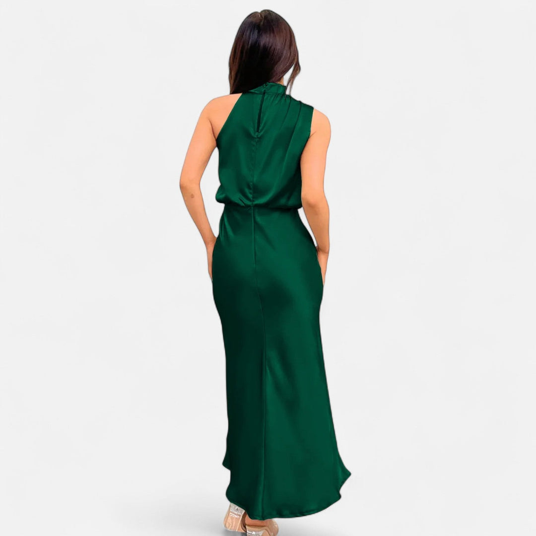 Margaux | Blouson Cowl Satin Halter Neck Maxi Dress