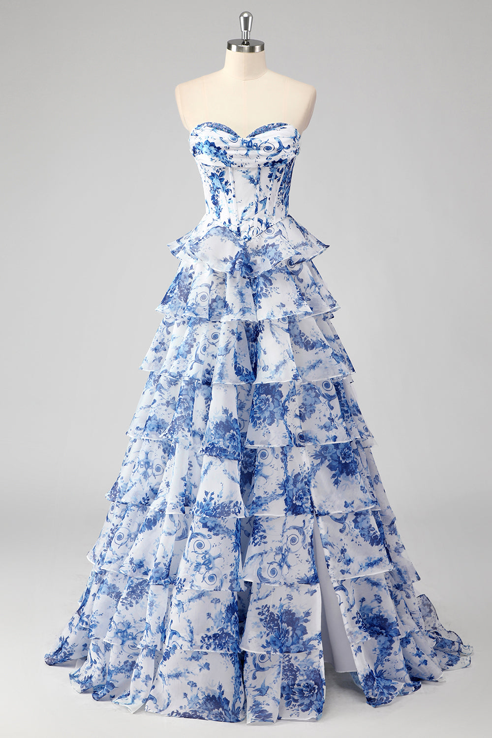 Flora | Floral Tiered Ruffle Corset Maxi – Wedding Guest Dresses