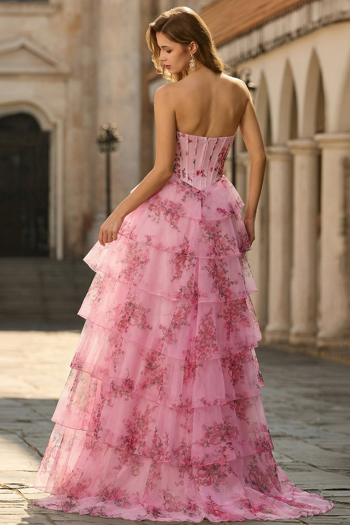 Flora | Floral Tiered Ruffle Corset Maxi – Wedding Guest Dresses