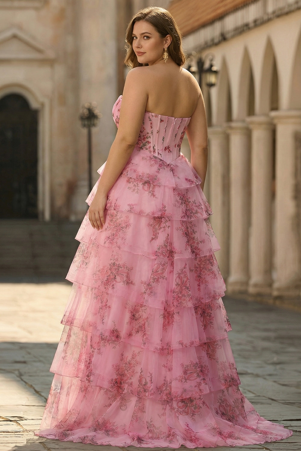 Flora | Floral Tiered Ruffle Corset Maxi – Wedding Guest Dresses