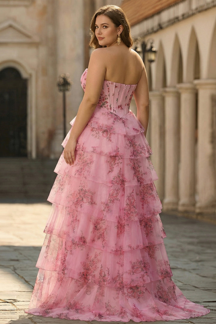 Flora | Floral Tiered Ruffle Corset Maxi – Wedding Guest Dresses