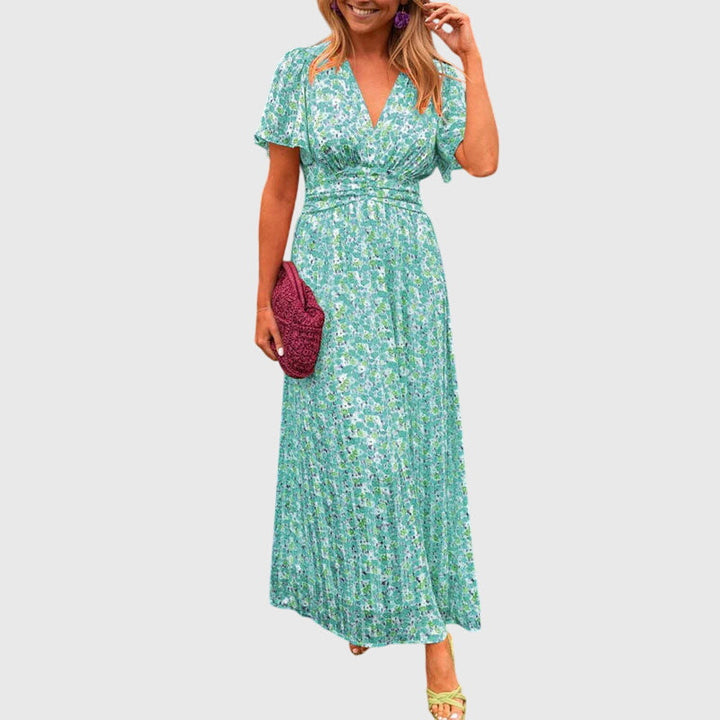 Marigold | Floral Ruched-Waist Pleated Maxi Summer Dress