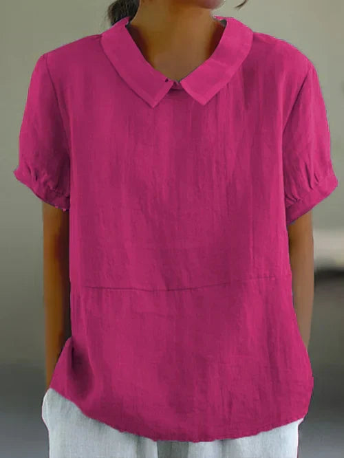 Lisbon | Peter Pan Collar Short-Sleeve Linen Tunic Blouse