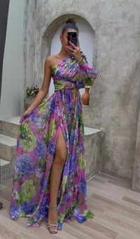 Floriana | Puff Sleeve One Shoulder Dress Floral Maxi