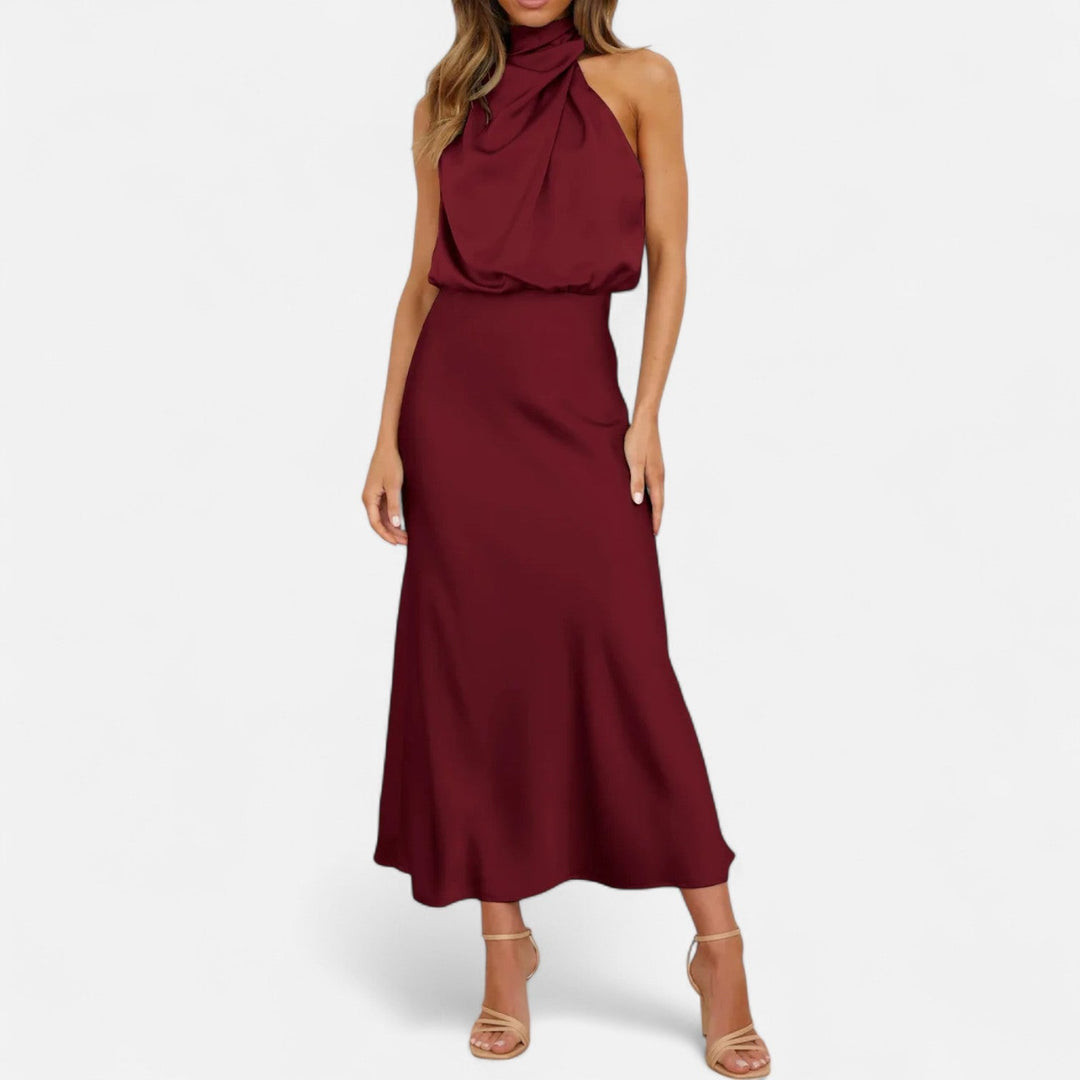 Margaux | Blouson Cowl Satin Halter Neck Maxi Dress