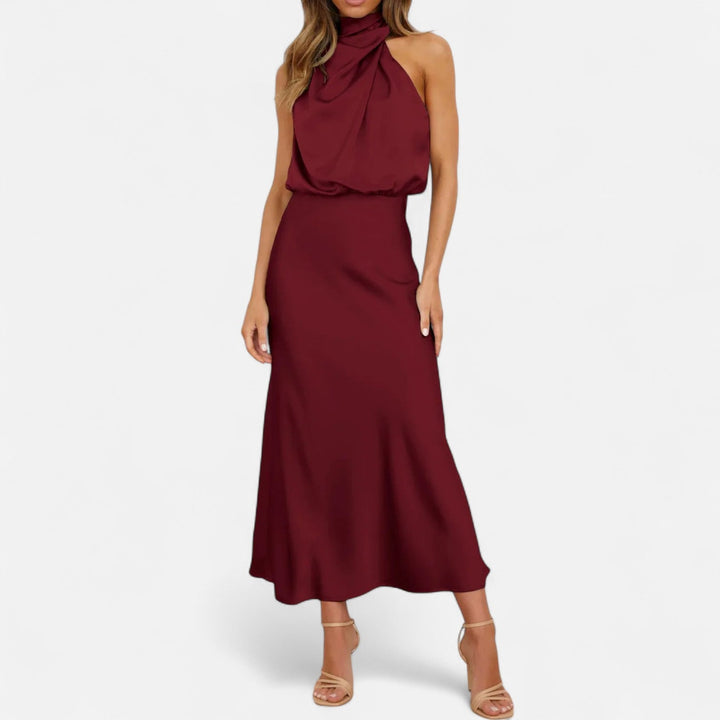 Margaux | Blouson Cowl Satin Halter Neck Maxi Dress