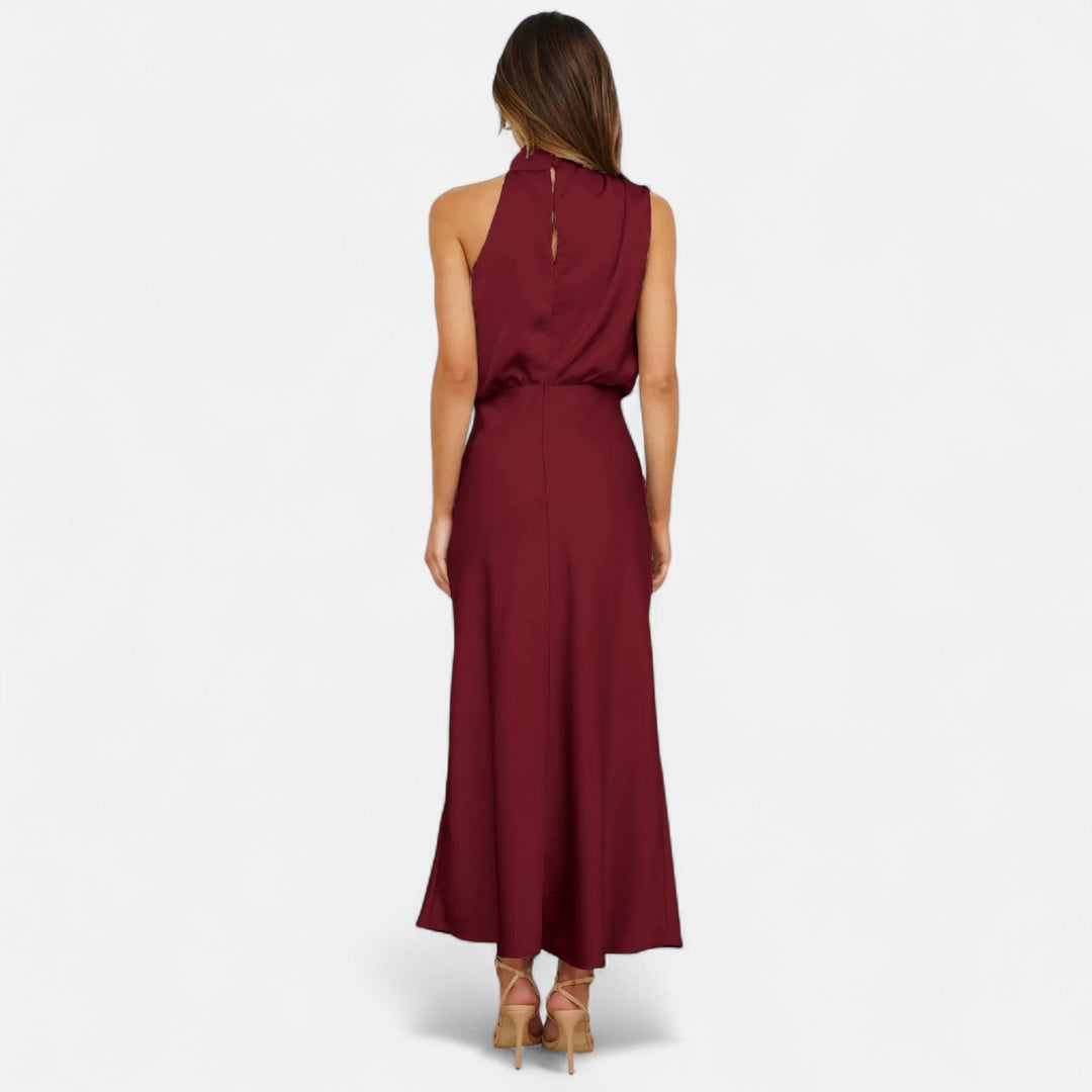 Margaux | Blouson Cowl Satin Halter Neck Maxi Dress