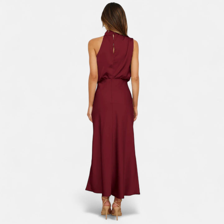 Margaux | Blouson Cowl Satin Halter Neck Maxi Dress