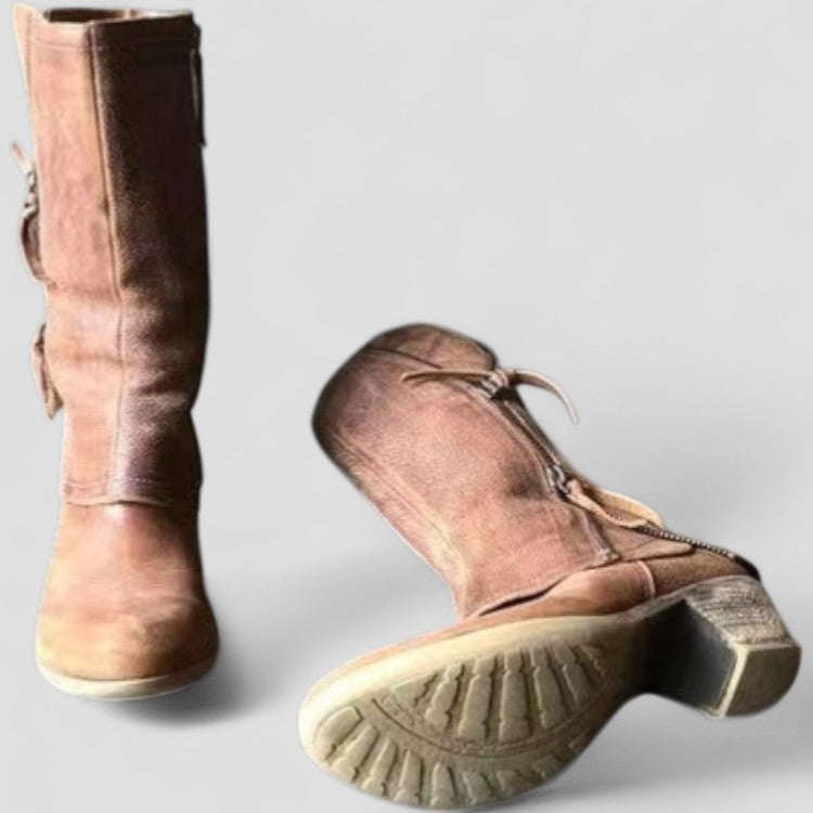 Rustler | Distressed Leather Zip Detail Mid Calf Womens Cowboy Boots