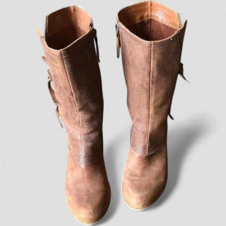 Rustler | Distressed Leather Zip Detail Mid Calf Womens Cowboy Boots