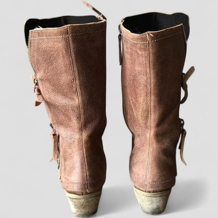Rustler | Distressed Leather Zip Detail Mid Calf Womens Cowboy Boots