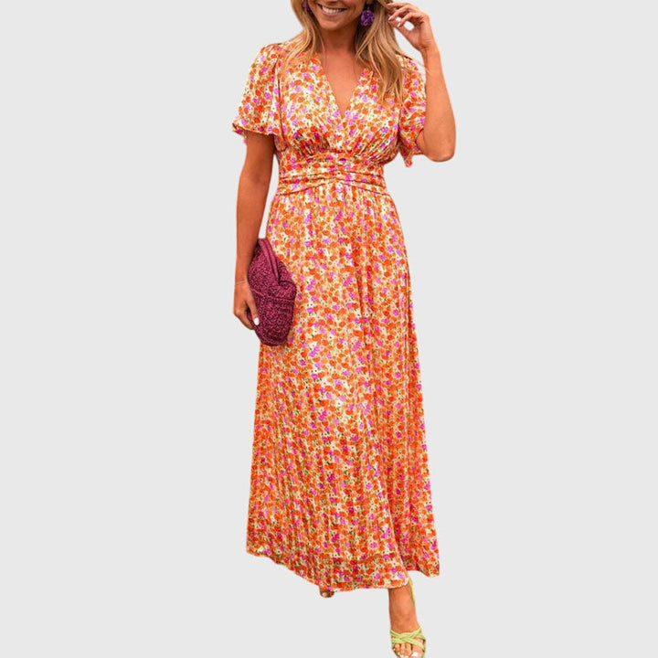 Marigold | Floral Ruched-Waist Pleated Maxi Summer Dress