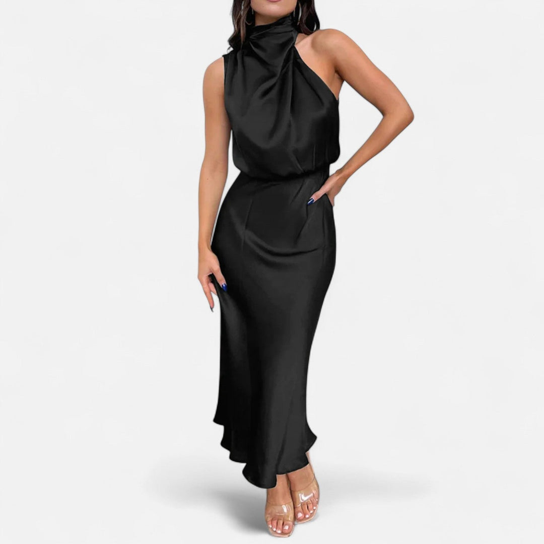 Margaux | Blouson Cowl Satin Halter Neck Maxi Dress