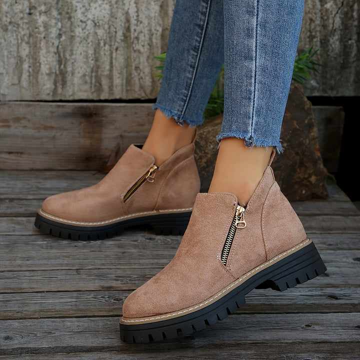Zeva | Cheetah Print Side Zip Chunky Lug Sole Ankle Boots