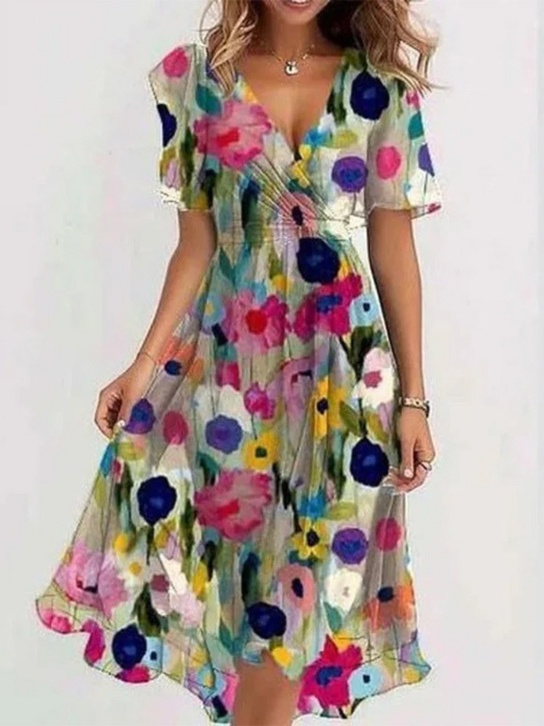 Josephine | Floral Wrap-Style Flutter-Sleeve Summer Dress