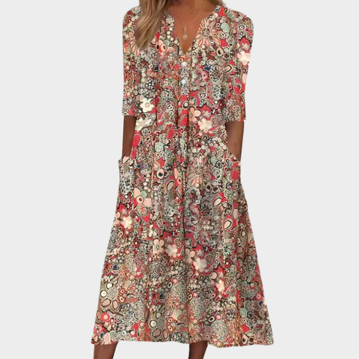 Kaleidoscope | Mixed Floral Print Pocket Midi Summer Dress