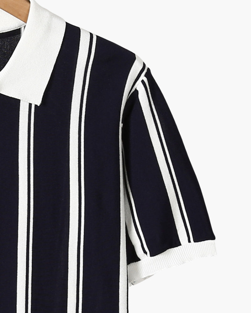 Rocco | Striped Zip Polo Shirt – Men's Knit Short Sleeve Top