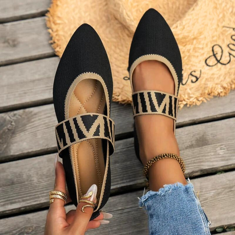 Celine | Knit Pointed Toe Gingham Strap Mary Jane Flats