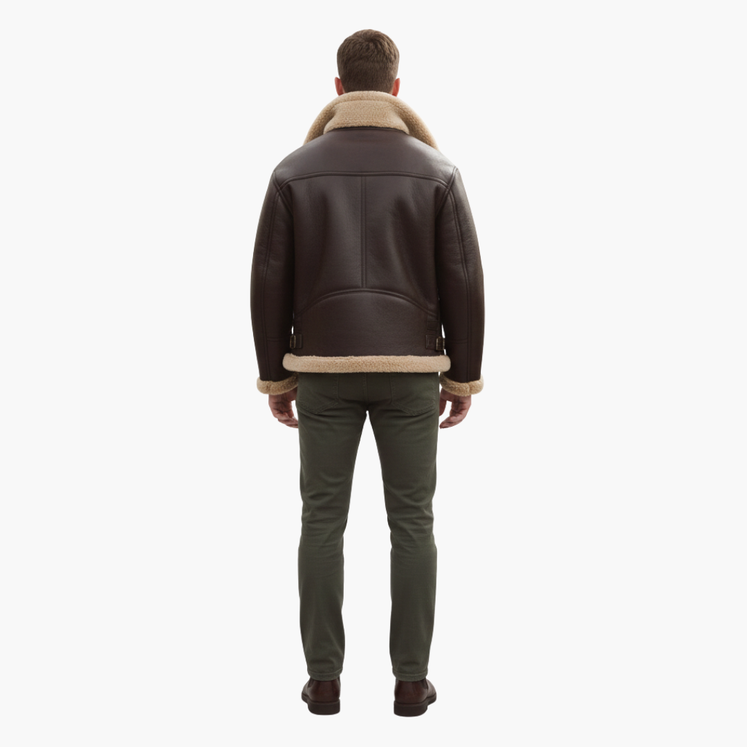 Sherpa | B3 Shearling Aviator Leather Jacket with Belt Strap