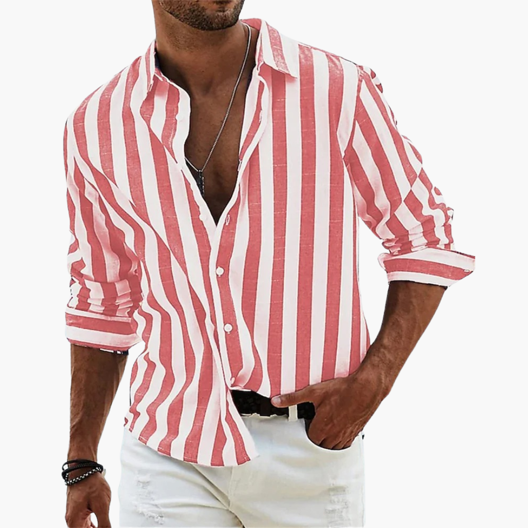 Riviera | Striped Long Sleeve Shirt – Men's Casual Button Up Summer Shirt