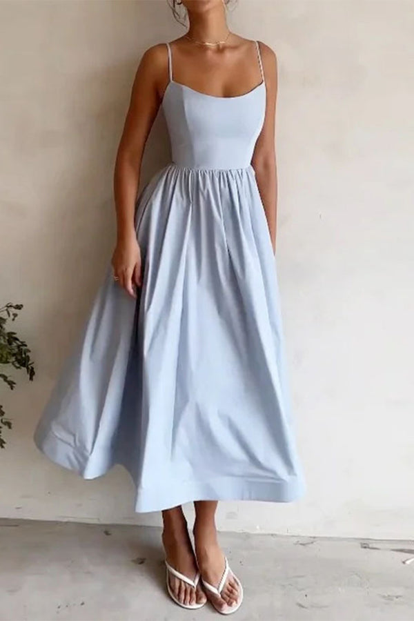 Pippa | Scoop Neck Spaghetti Strap Full Skirt Midi Dress