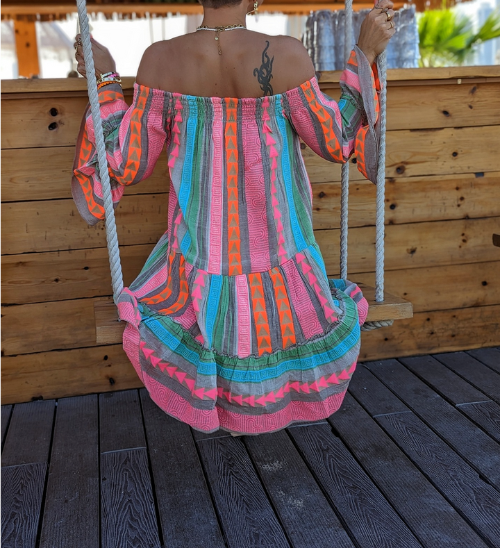 Zaria | Printed Boho Off The Shoulder Dress Mini