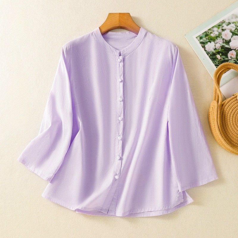 Cleo | Pearl Button Silk Blouse – Women's Elegant Flare Sleeve Top