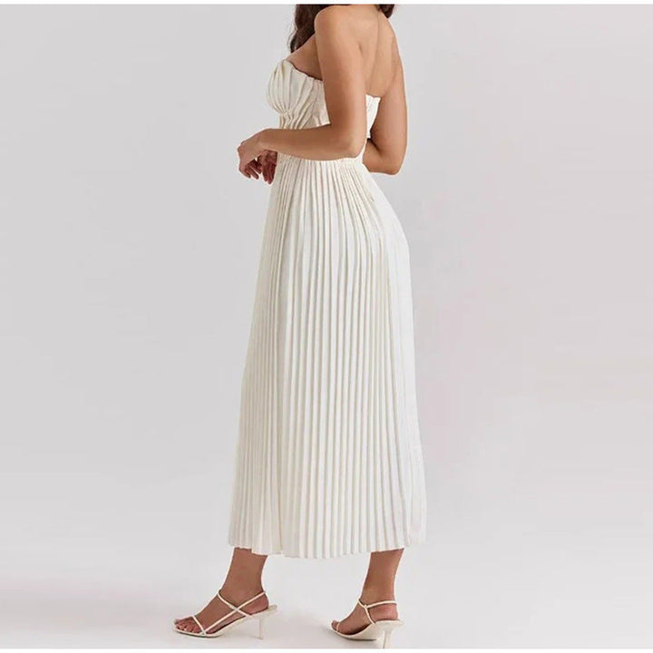 Mirabelle | Strapless Corset Womens Pleated Midi Dress with Boning