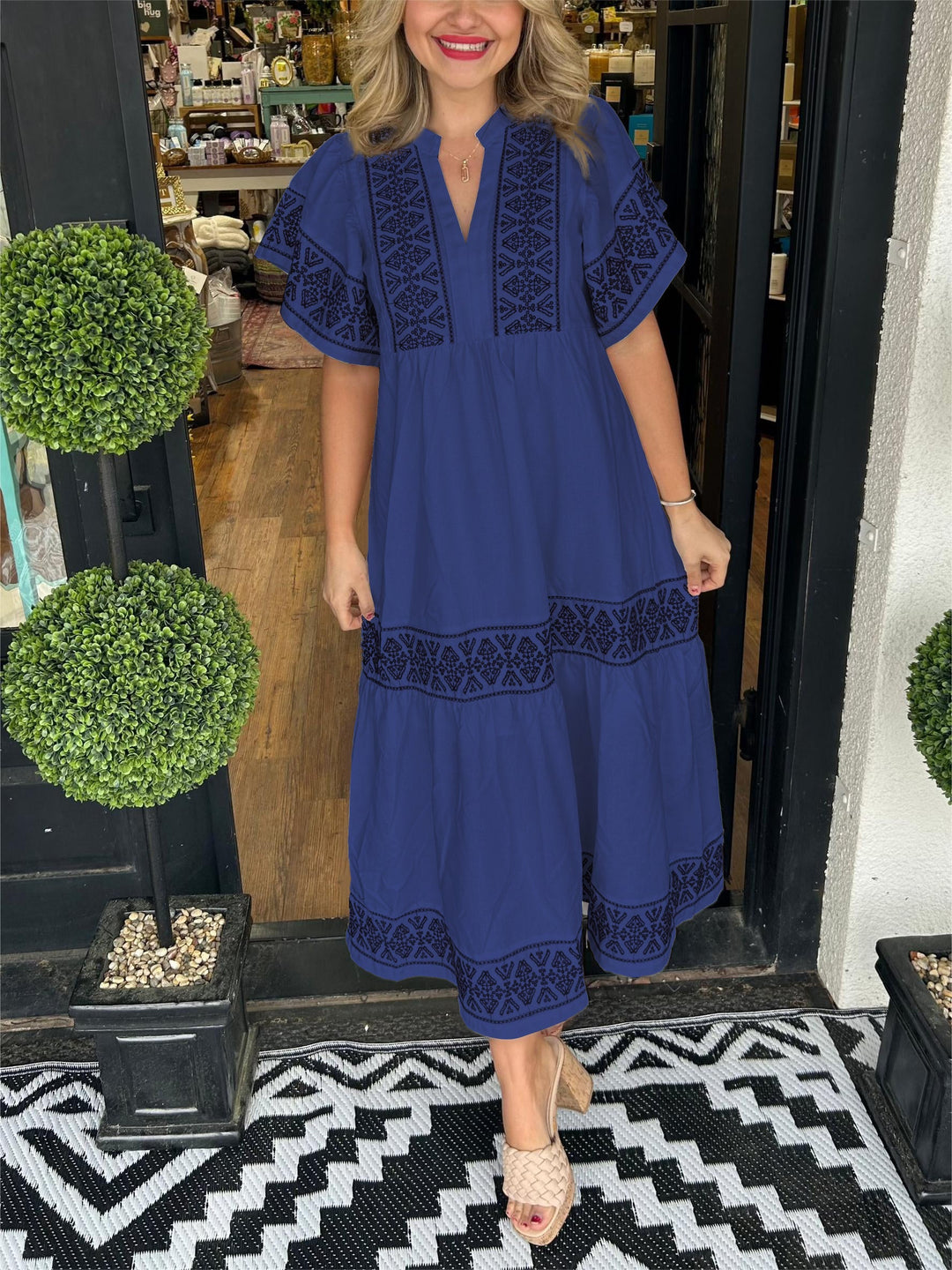 Kalinda | Tribal Embroidered Tiered Maxi Boho Dress