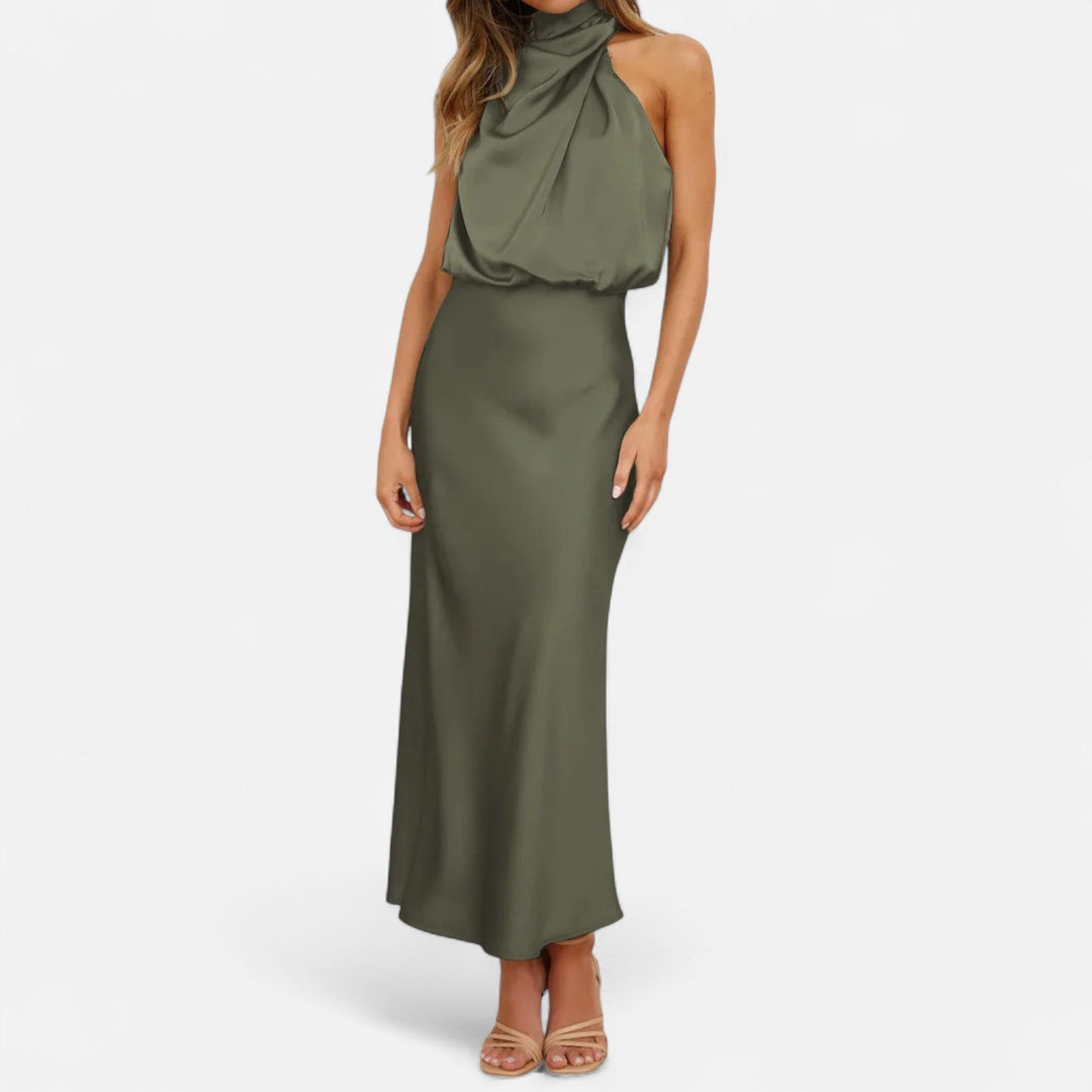 Margaux | Blouson Cowl Satin Halter Neck Maxi Dress