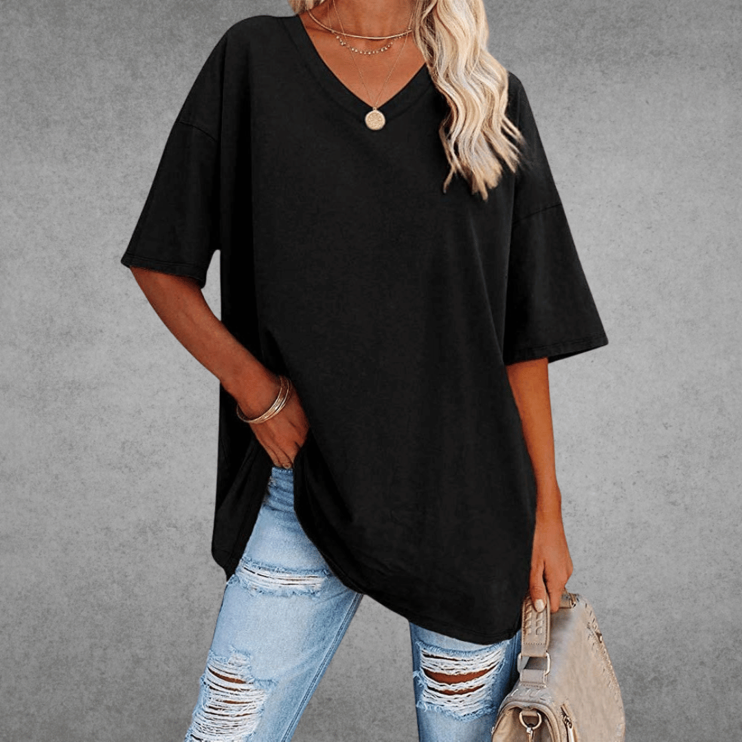 Ease | Oversized V Neck Drop Shoulder Plain Womens T Shirt